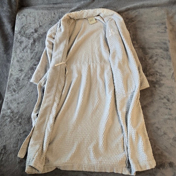 Pottery Barn Women Gray Cotton Waffle Weave Bath Robe Shawl Collar Small Turkey - Picture 10 of 16